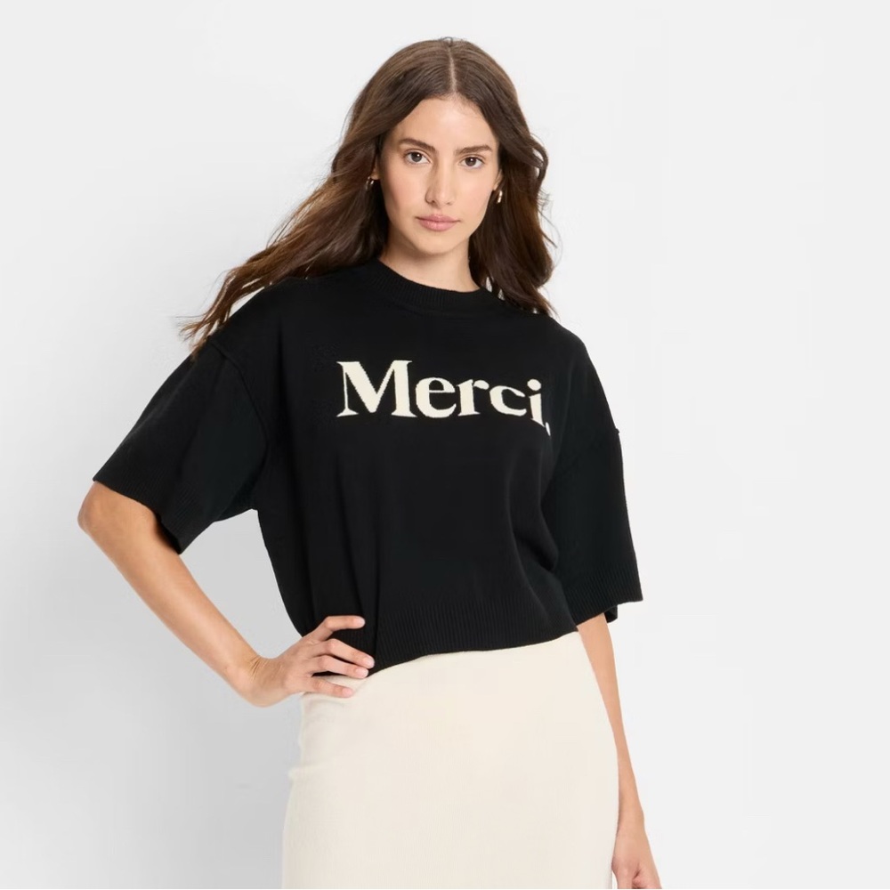 Women's Short Sleeve Merci Graphic Pullover Sweater - Future Collective Black
